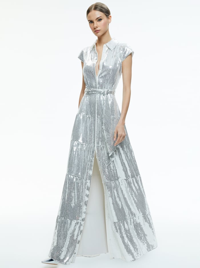 MIRANDA EMBELLISHED TIERED MAXI DRESS - SILVER image 4 - Alice And Olivia