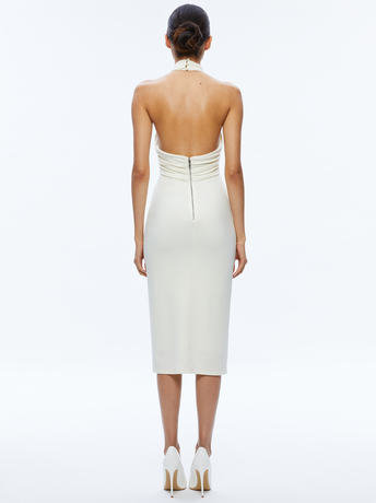 ECRU-SUELLEN TWIST NECK HALTER MIDI DRESS