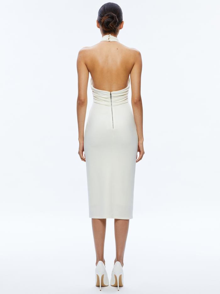 SUELLEN TWIST NECK HALTER MIDI DRESS - ECRU image 1 - Alice And Olivia