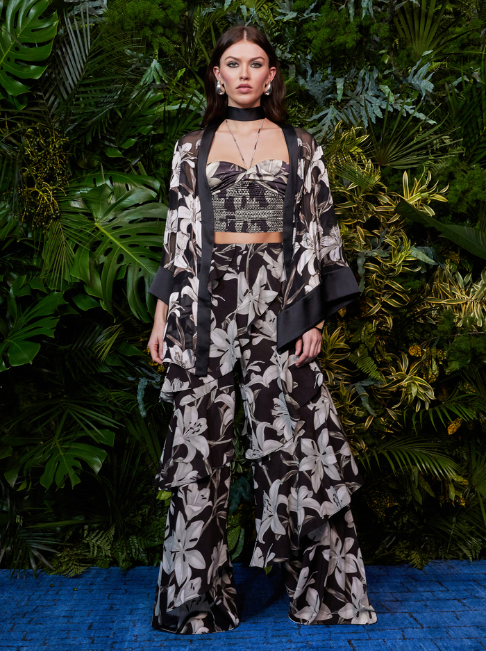 LOTUS HIGH RISE WIDE LEG RUFFLE PANT - STARGAZER BLACK LG image 6 - Alice And Olivia