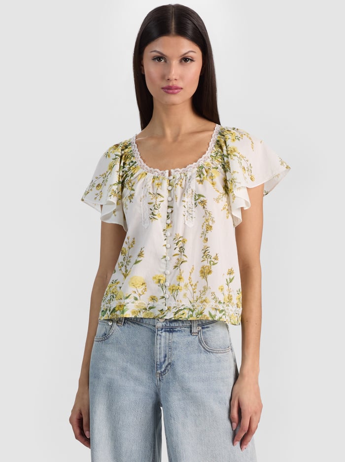 ODETTE FLUTTER SLEEVE TOP - FRESH AIR BUTTER - ALICE + OLIVIA