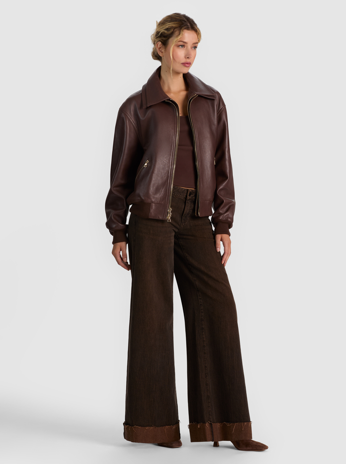 COLLINS DOUBLE LAYER LEATHER JACKET - DARK CHOCOLATE image 5 - ALICE + OLIVIA