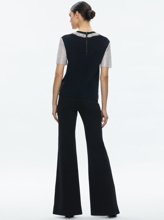 TARI EMBELLISHED CRYSTAL SLEEVE TEE - BLACK/MULTI image 1 - Alice And Olivia