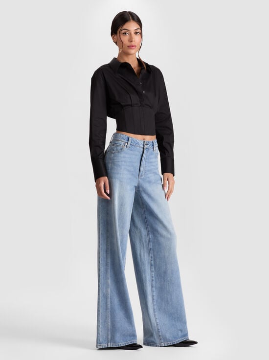 BLACK-EDIE CORSET BUTTON DOWN