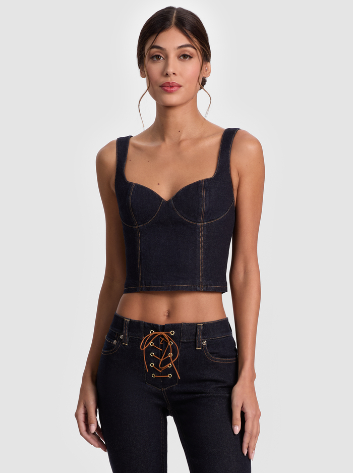AVA SWEETHEART DENIM BUSTIER - DARK RINSE - Alice And Olivia