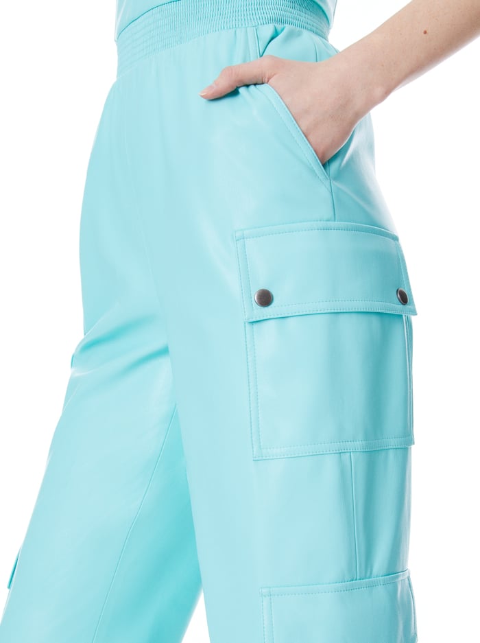 FRIDA VEGAN LEATHER BUSTIER CARGO JUMPSUIT - AQUA BLUE image 3 - ALICE + OLIVIA