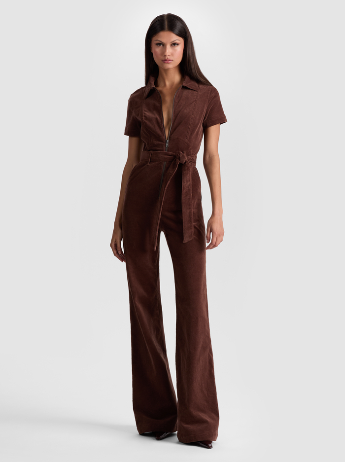 GORGEOUS CORDUROY JUMPSUIT - DARK CHOCOLATE - Alice And Olivia