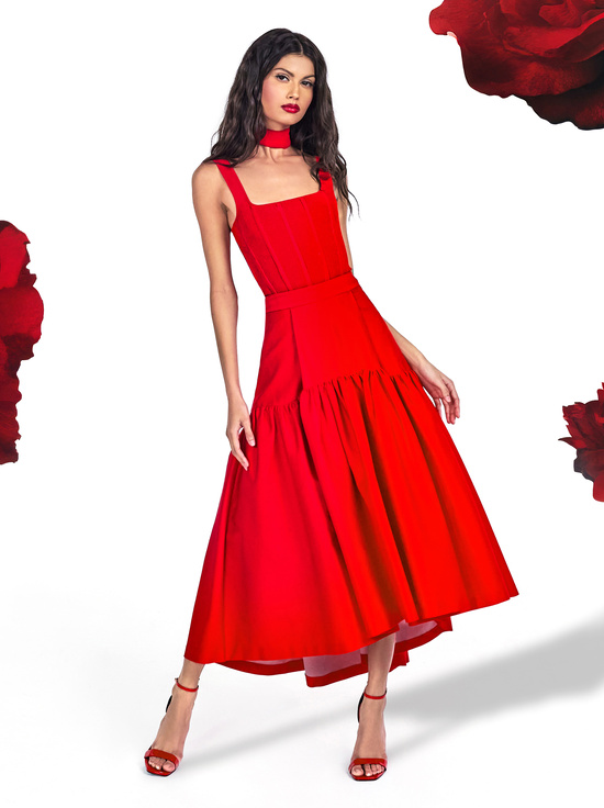 BRIGHT RUBY-DIANA MIDI SKIRT