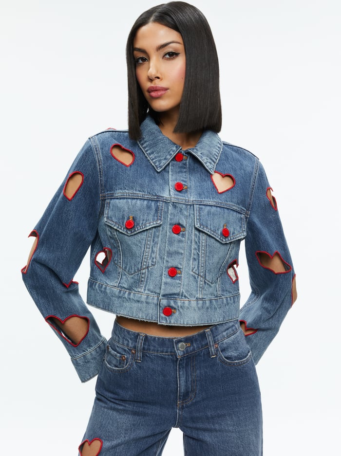 JEFF HEART EMBROIDERED CROPPED DENIM JACKET - TRUE BLUES DARK - Alice And Olivia