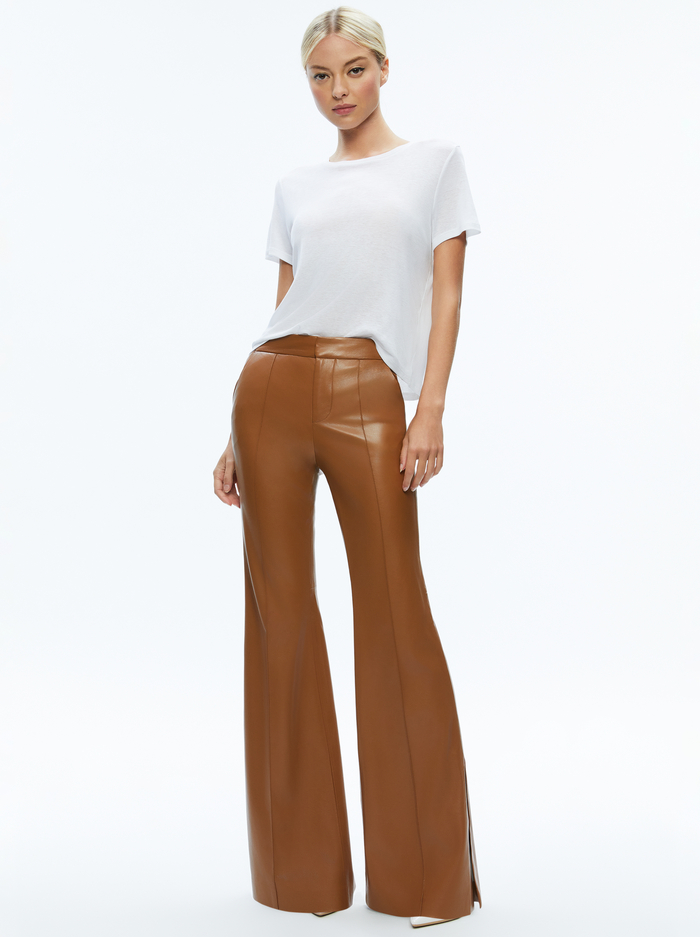 DANETTE VEGAN LEATHER SPLIT HEM TROUSERS - CAMEL image 2 - Alice And Olivia