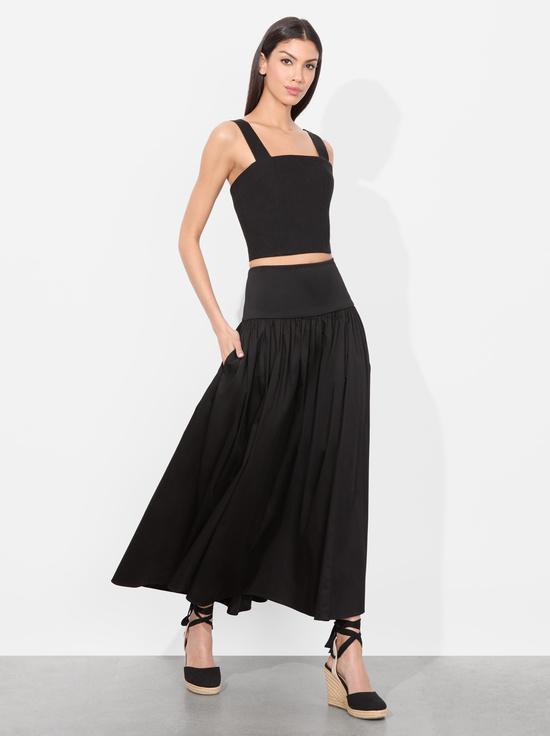 BLACK-ORIANA DROP WAIST MIDI SKIRT