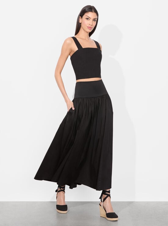 BLACK-ORIANA DROP WAIST MIDI SKIRT