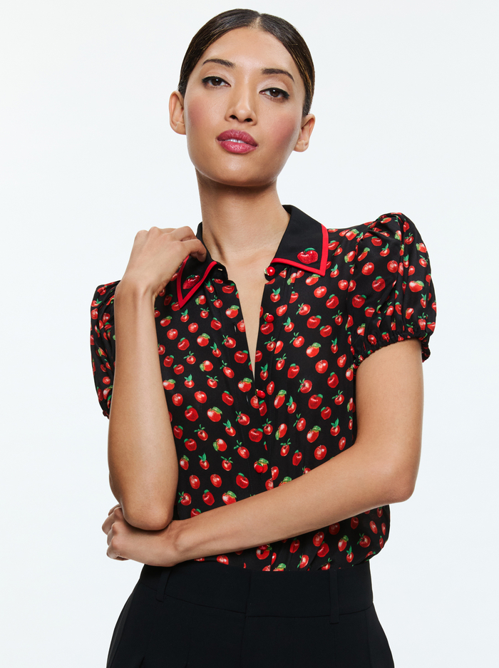 WILLA EMBROIDERED BLOUSE - PINK LADY APPLE - Alice And Olivia