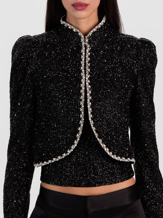 BLACK/CLEAR-ILARIA EMBELLISHED JACKET