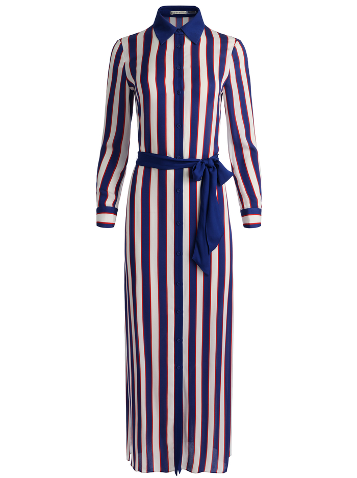 CHASSIDY MAXI SHIRT DRESS - NOVEAU STRIPE TWILIGHT BLUE image 7 - ALICE + OLIVIA