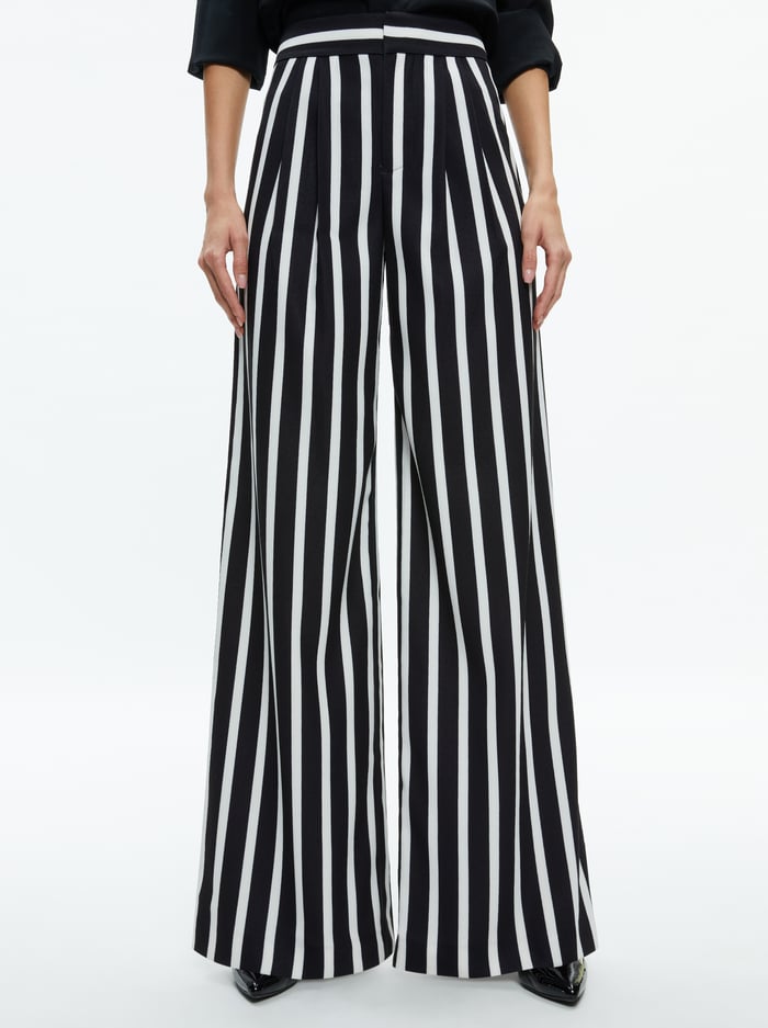POMPEY HIGH WAISTED PLEATED PANTS - DREAM STRIPE BLACK - Alice And Olivia
