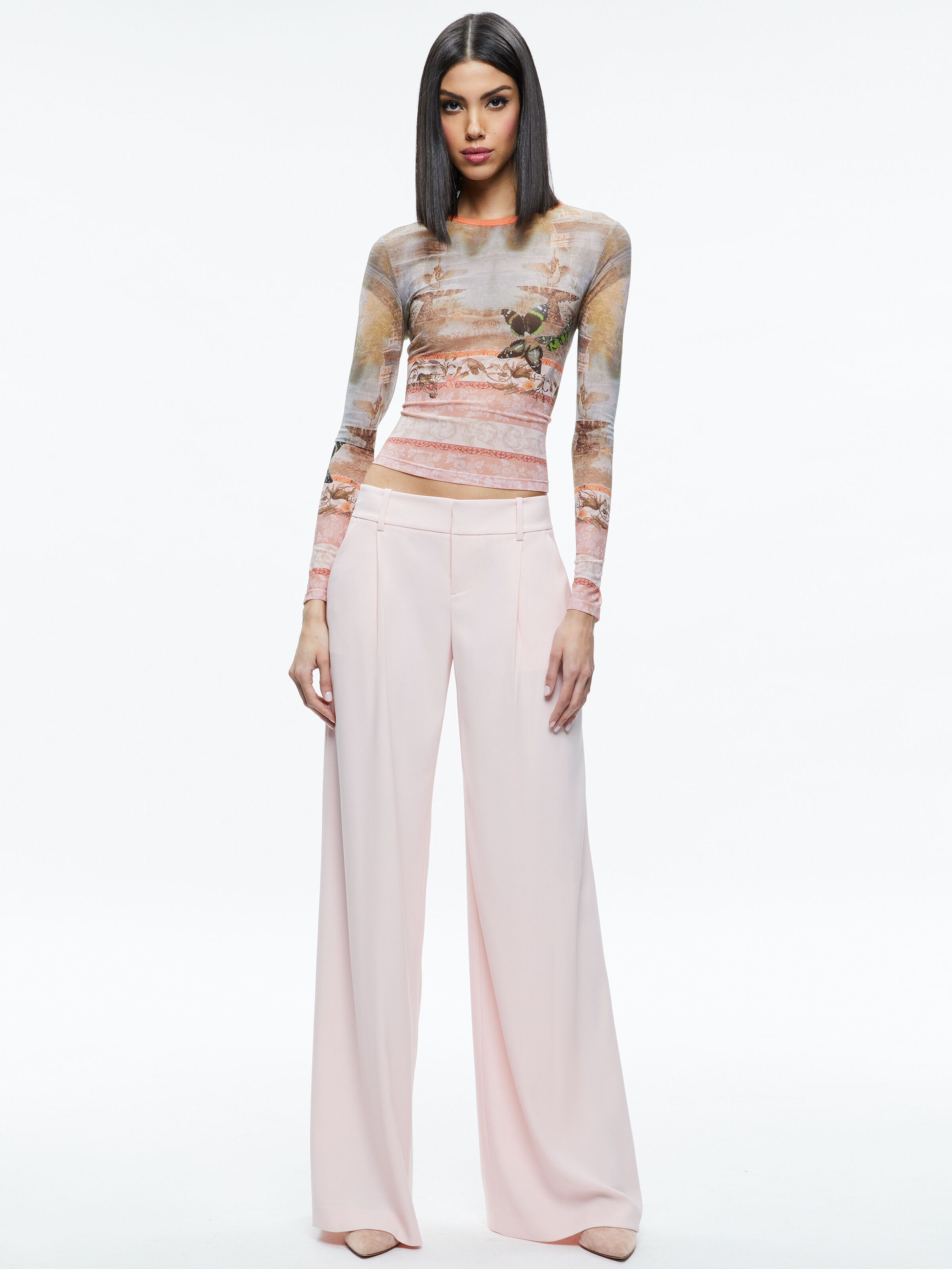 【Alice+Olivia】アリス&オリビア ERIC リネン パンツ Eric Low Rise Pant In Pink Lace | Alice + Olivia