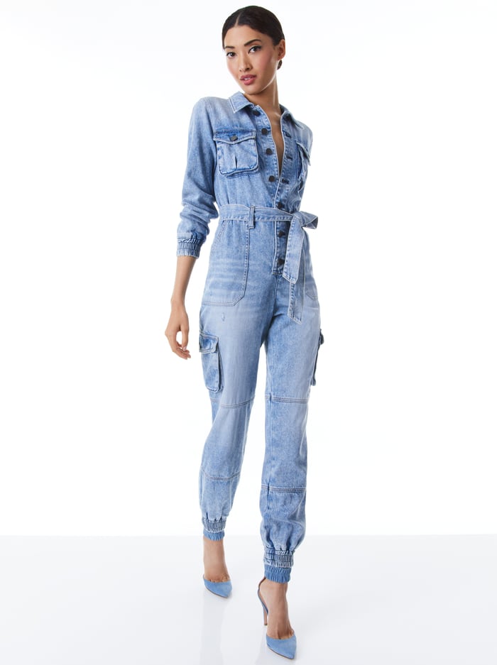 ETHA CHAMBRAY JUMPSUIT - LIGHTNING BLUE image 4 - Alice And Olivia