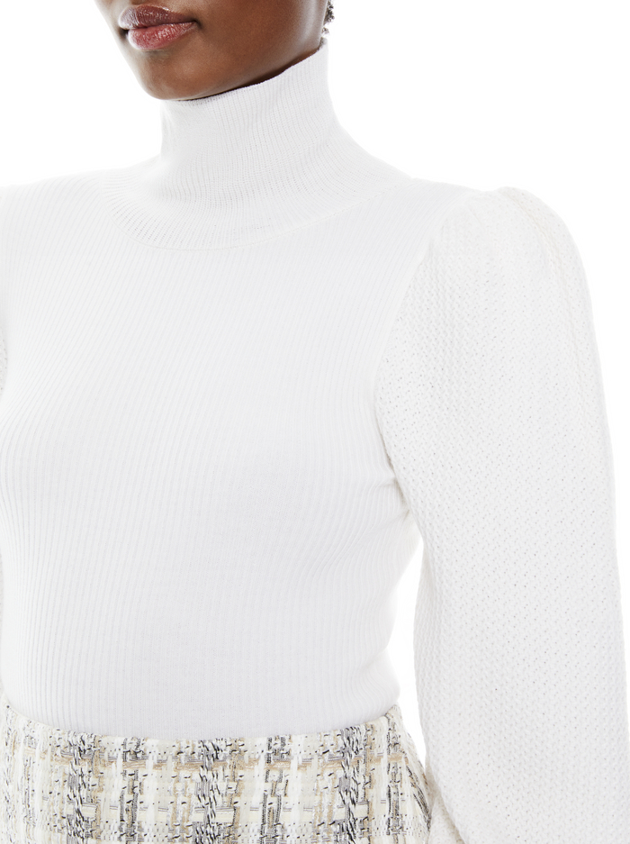 BABETTE PUFF SLEEVE TURTLENECK - SOFT WHITE image 3 - ALICE + OLIVIA