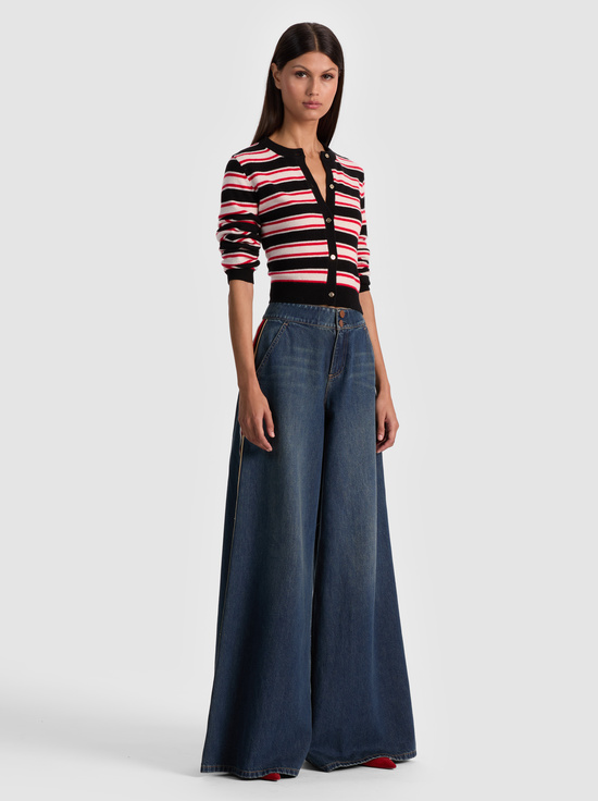 BLACK/PERFECT RUBY/BISCOTTI-DOLLIE CASHMERE CARDIGAN