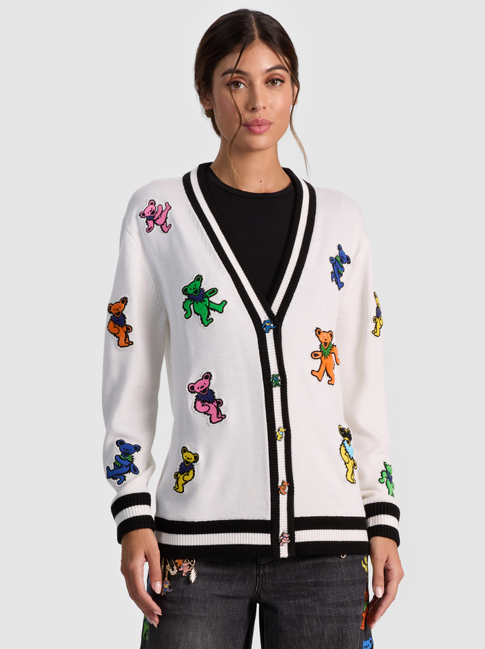 A+O X GRATEFUL DEAD BRADFORD CARDIGAN - SOFT WHITE MULTI - Alice And Olivia