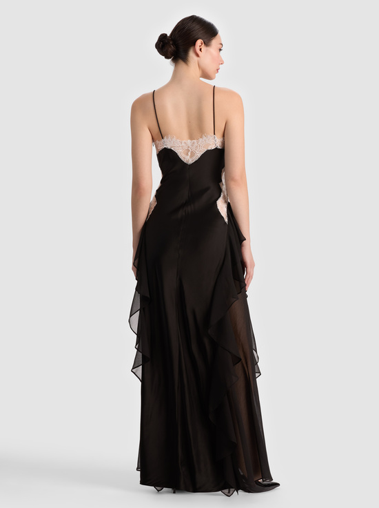BLACK/OFF WHITE-SHELBA RUFFLED GOWN