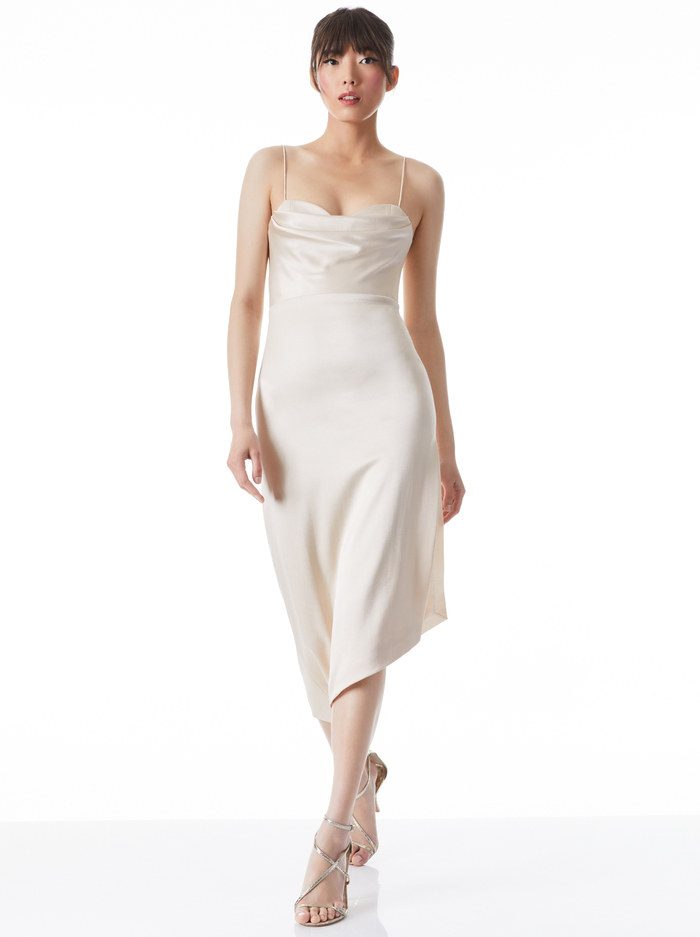 KIYOKO COWL NECK BUSTIER MIDI DRESS - CHAMPAGNE image 4 - ALICE + OLIVIA