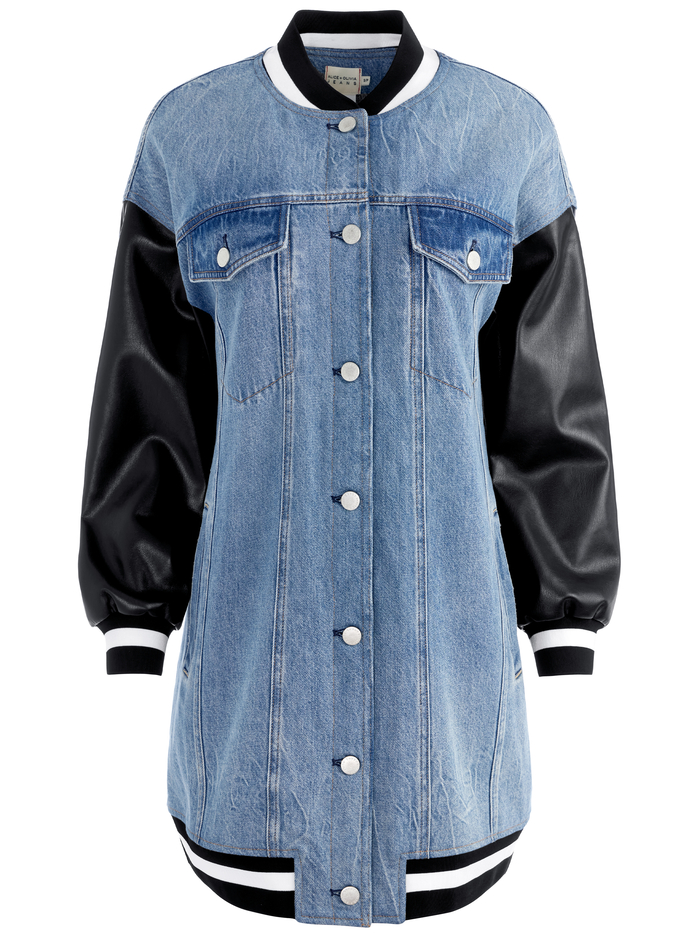 ORTEN OVERSIZED VARSITY JACKET - SADIE LT VINTAGE BLUE image 5 - Alice And Olivia