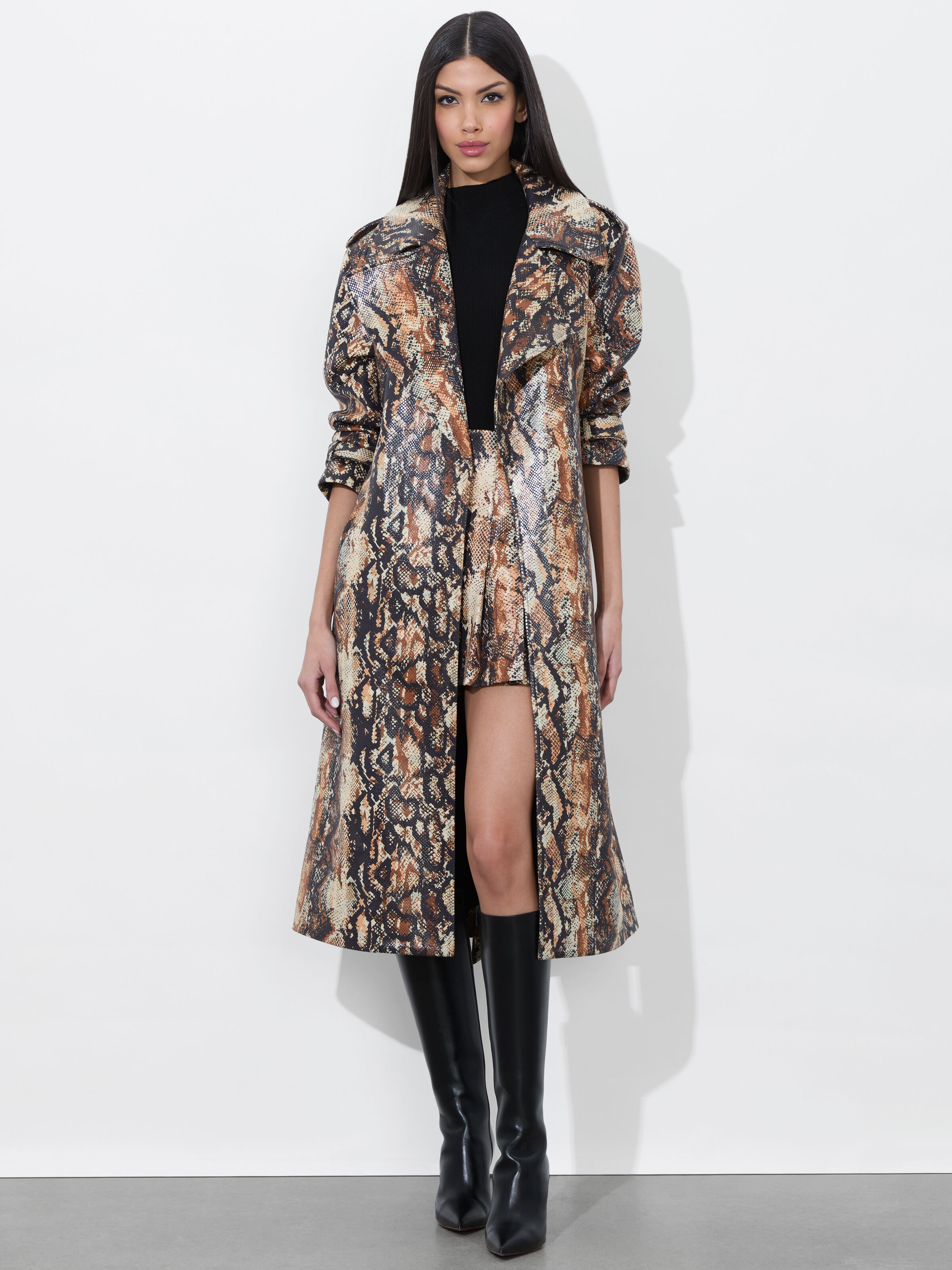 Nevada Vegan Trench In Camel/black Snake | Alice + Olivia