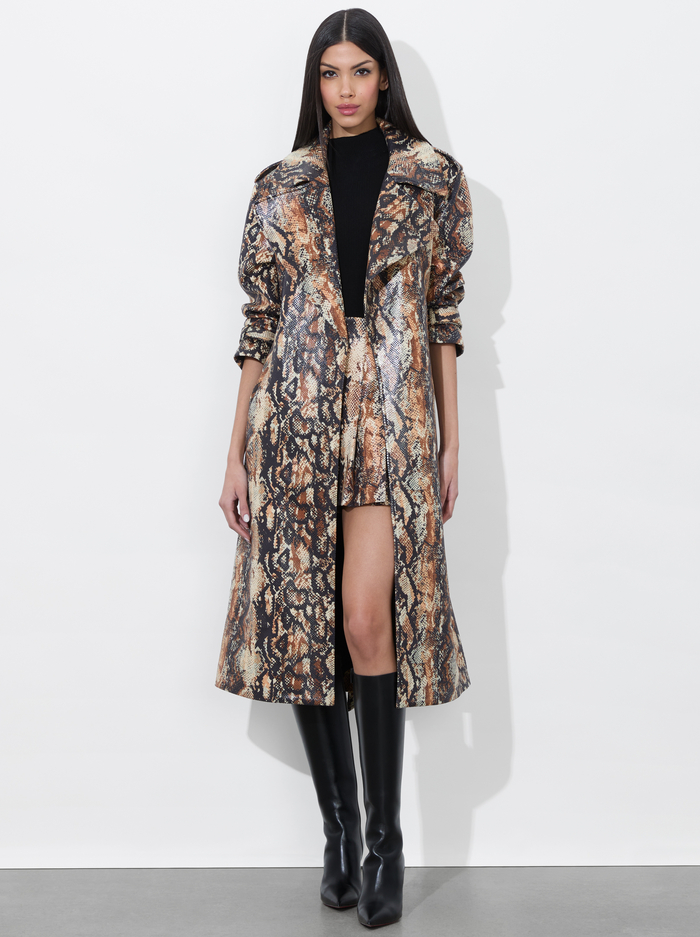 NEVADA VEGAN TRENCH - CAMEL/BLACK SNAKE - Alice And Olivia