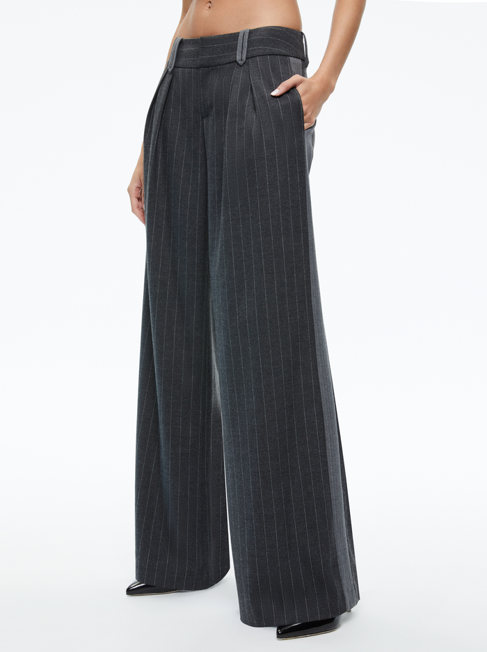 ERIC LOW RISE TROUSER - CHARCOAL PINSTRIPE - Alice And Olivia