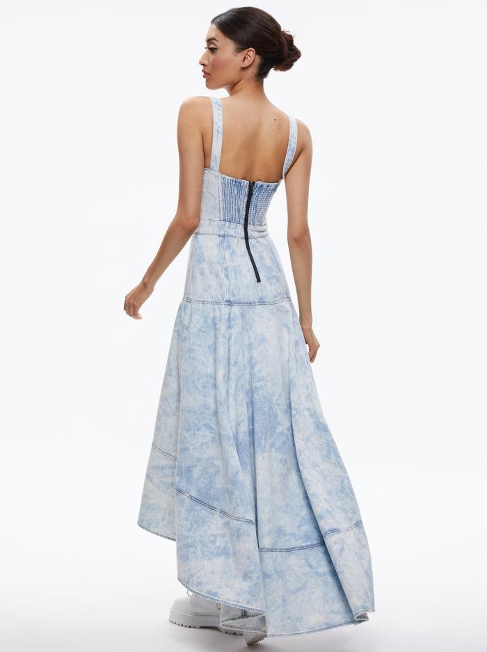 DONELLA DENIM BUSTIER HIGH LOW DRESS - SPARKY INDIGO BLEACH TIE DYE image 1 - Alice And Olivia
