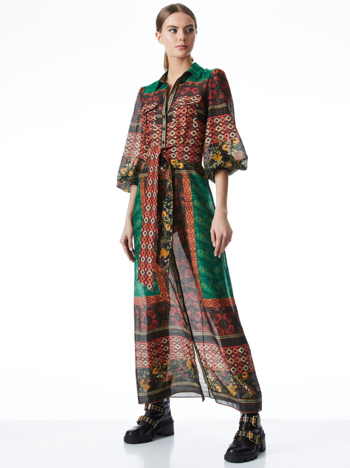 BEVERLY BUTTON FRONT MAXI DRESS - NOMAD MULTI image 4 - Alice And Olivia