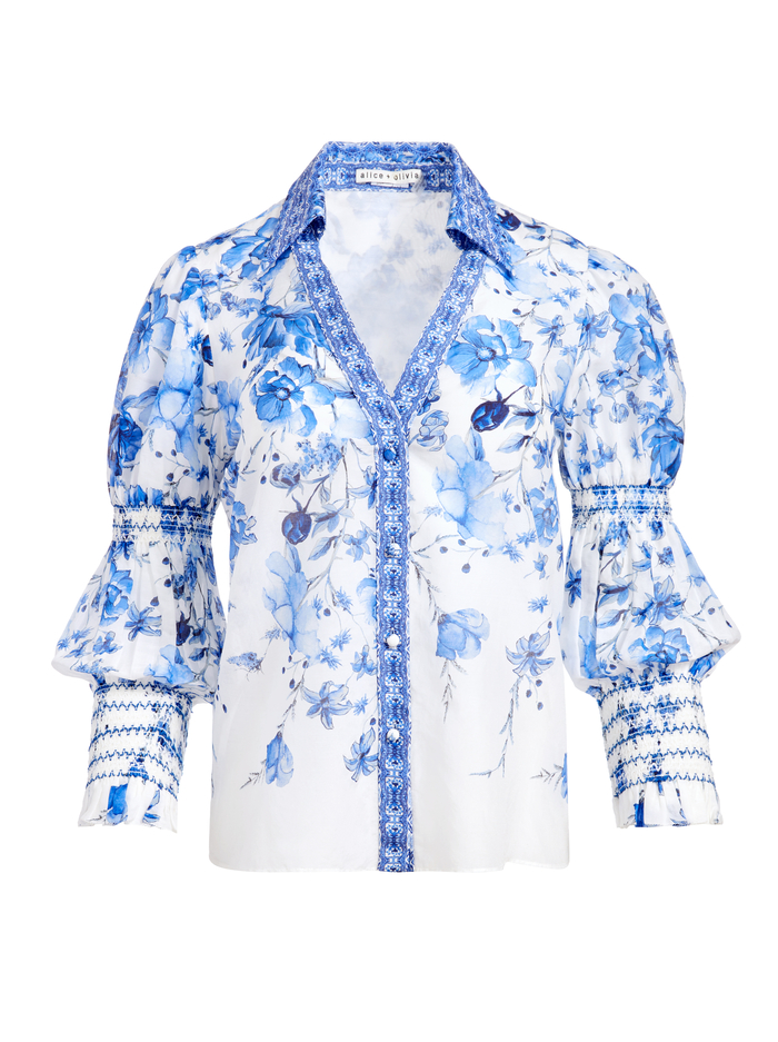 COSIMA FLORAL BUTTON FRONT BLOUSE - FORGET ME NOT MULTI image 4 - ALICE + OLIVIA