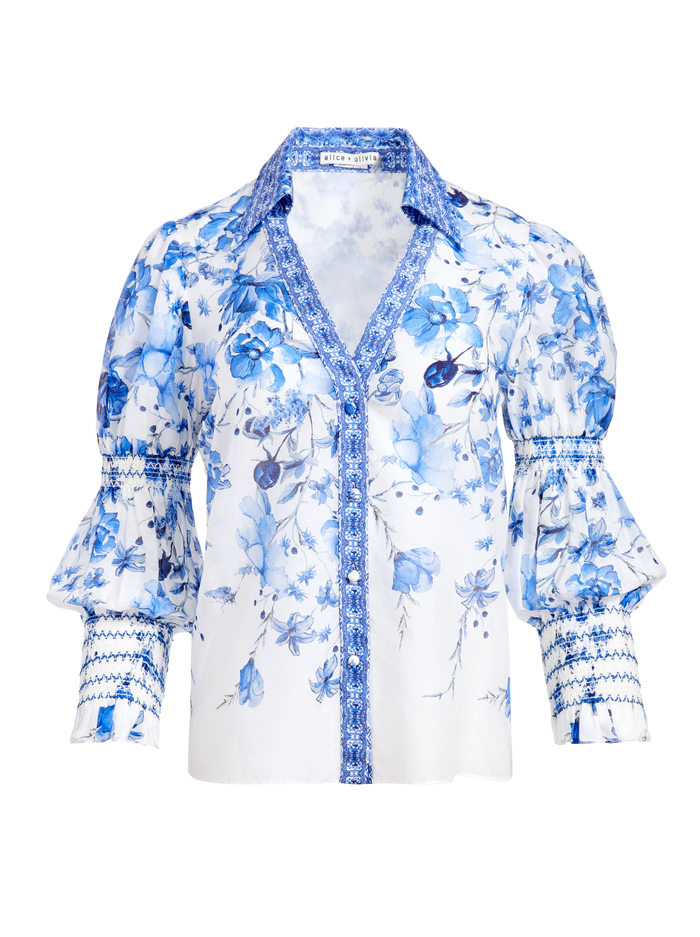 Cosima Floral Button Front Blouse In Forget Me Not Multi | Alice And Olivia