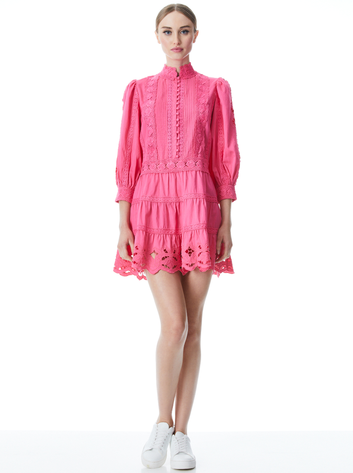 CLARK COLLARED TIERED DRESS - FRENCH ROSE - Alice And Olivia