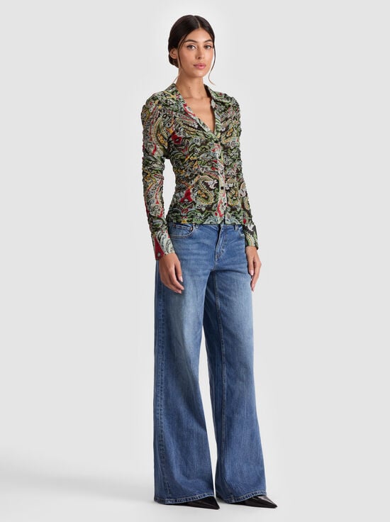 PAISLEY POEM-PORTIA MESH BUTTON DOWN