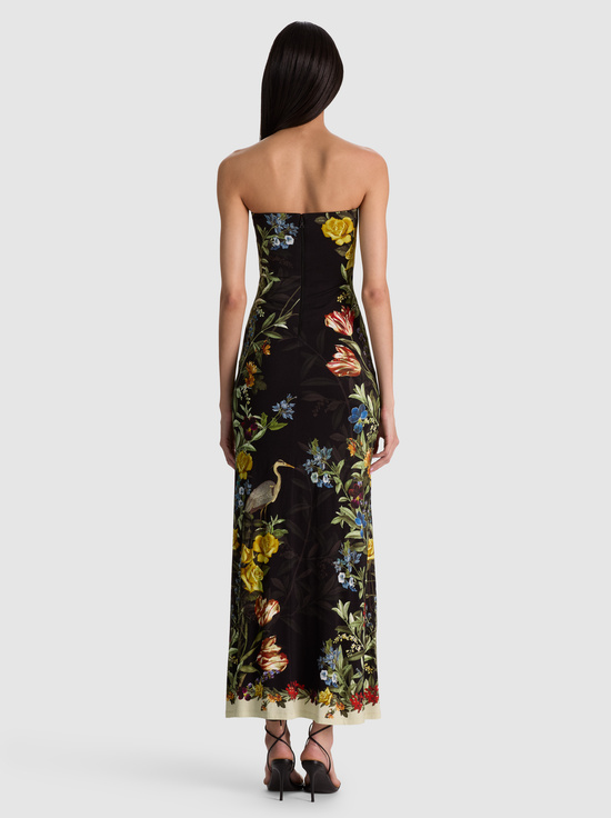 DESERT SPRIGS BLACK-DELORA STRAPLESS MIDI DRESS