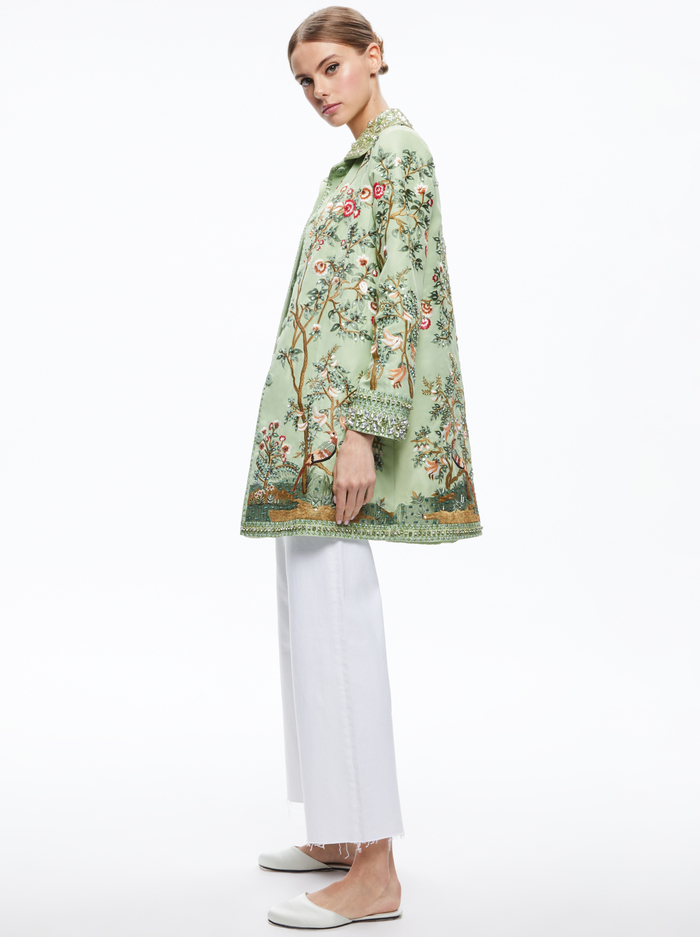 LIV EMBELLISHED COAT - GREEN TEA/MULTI image 2 - Alice And Olivia