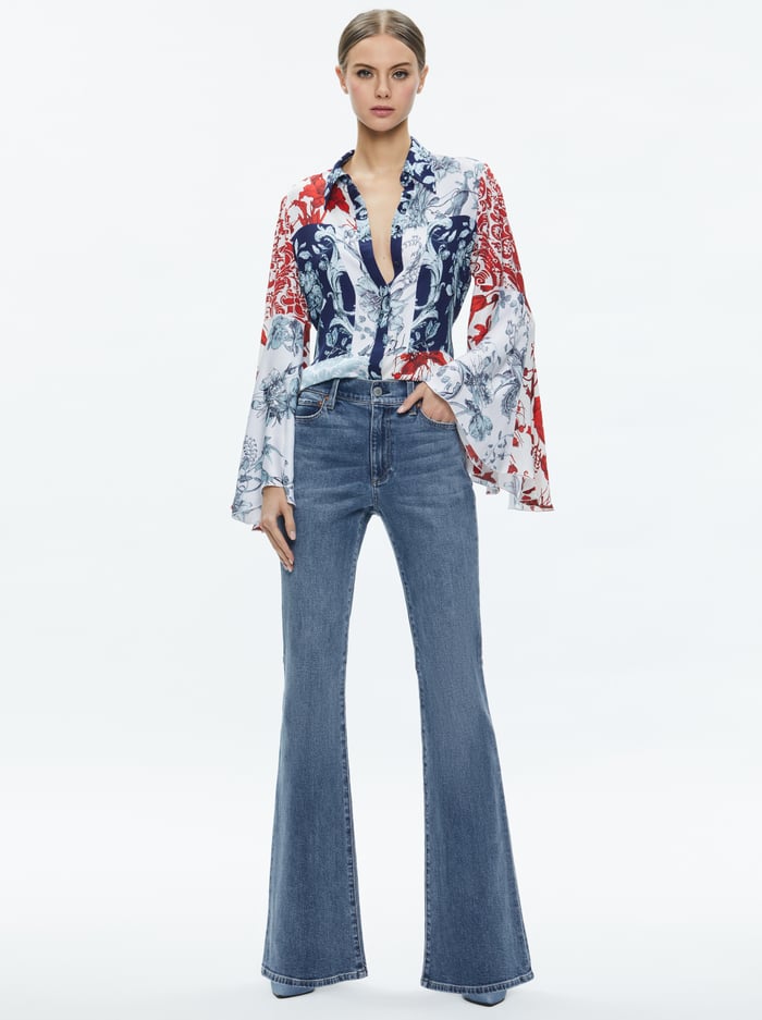 WILLA FITTED PLACKET BELL SLEEVE TOP - JE L