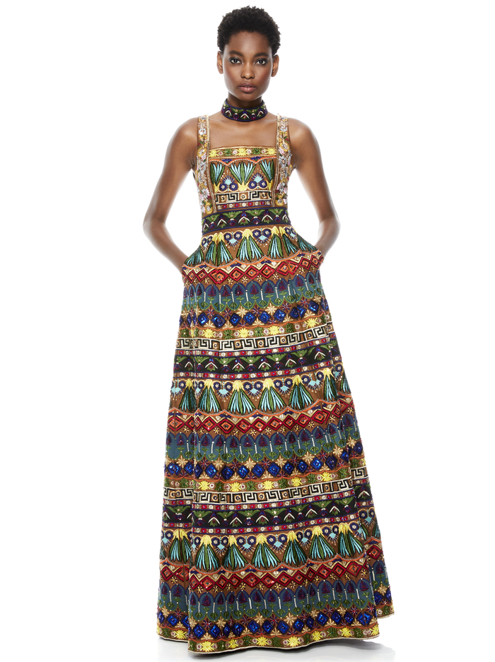 MARCIELA BEADED GOWN WITH CHOKER - BROWN MULTI image 4 - Alice And Olivia