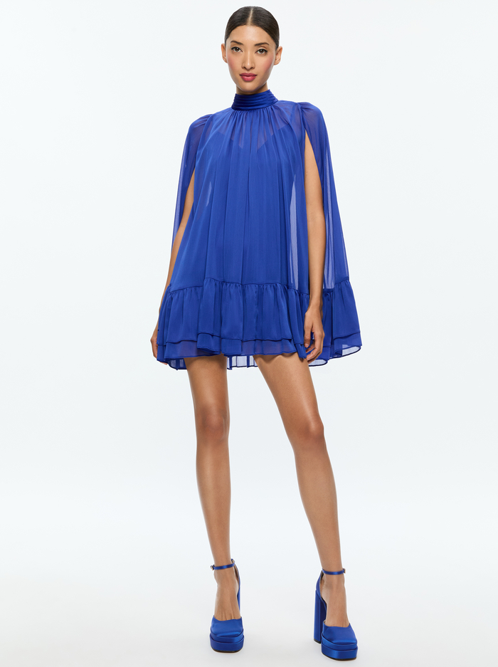ZENON CAPE MINI DRESS - ROYAL - Alice And Olivia