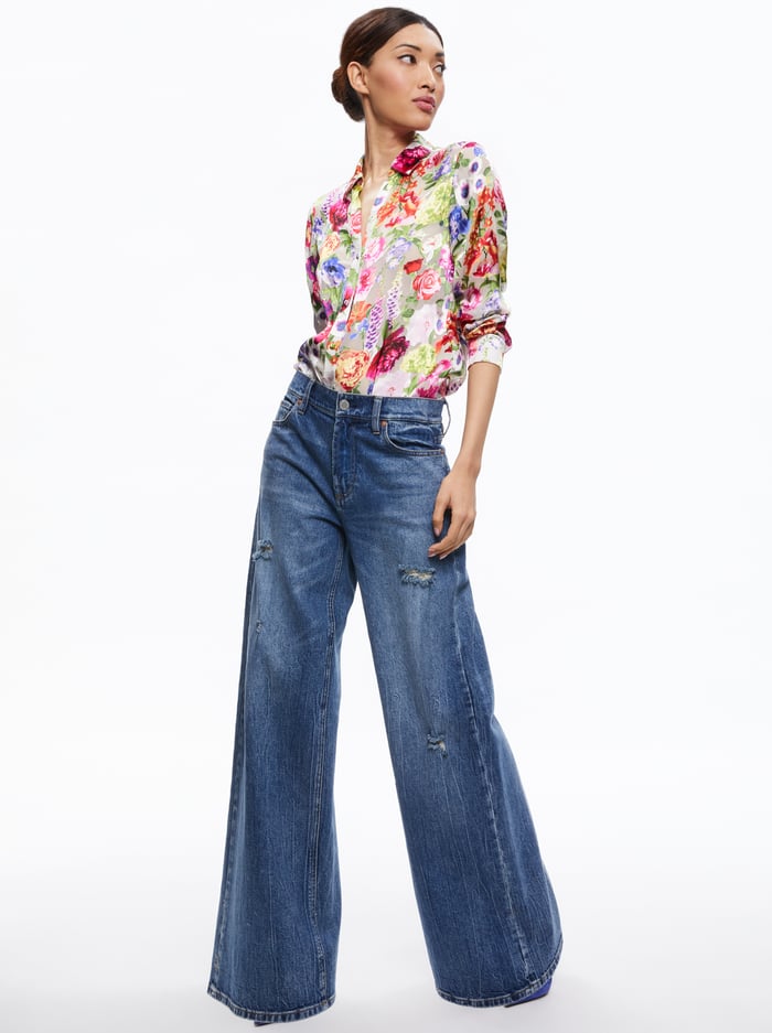 Eloise Button Down Blouse In Flower Shop | Alice And Olivia