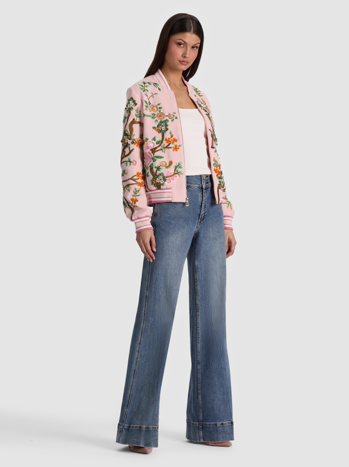 LONNIE EMBELLISHED VARSITY JACKET - ENGLISH ROSE/MULTI image 5 - ALICE + OLIVIA