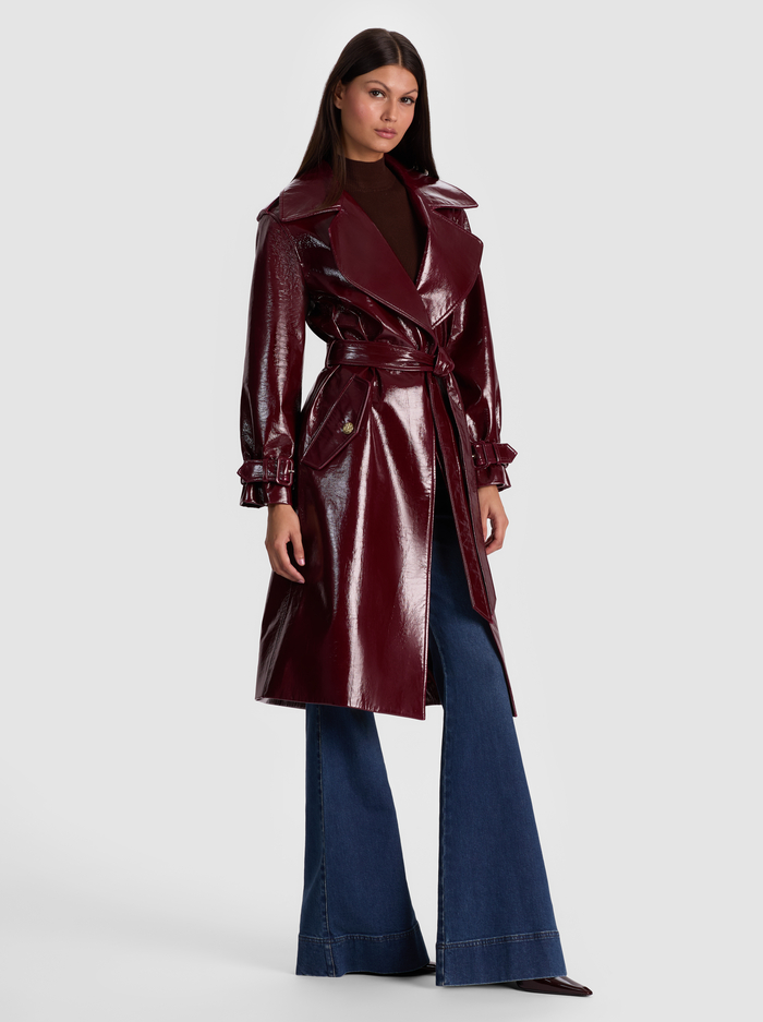 NEVADA VEGAN LEATHER TRENCH COAT - OXBLOOD - Alice And Olivia