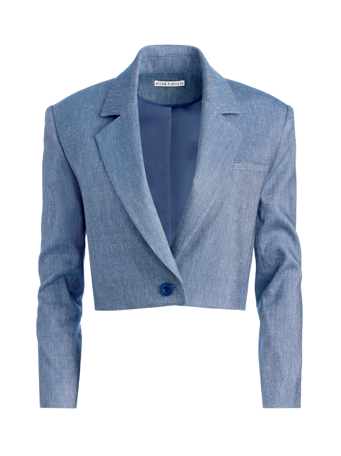 SHAN CROPPED CHAMBRAY BLAZER - DARK CHAMBRAY image 5 - ALICE + OLIVIA