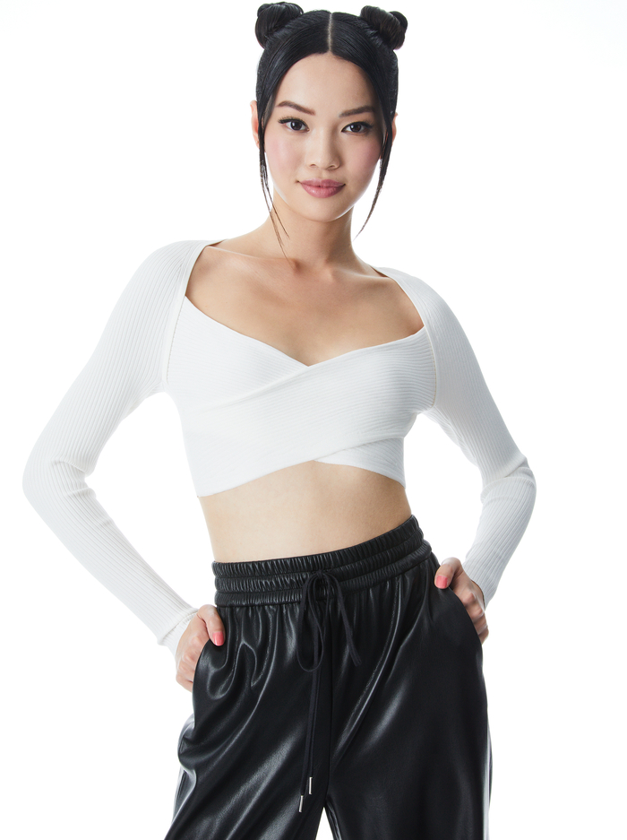 ANNIS TWIST FRONT CROPPED PULLOVER - SOFT WHITE - Alice And Olivia