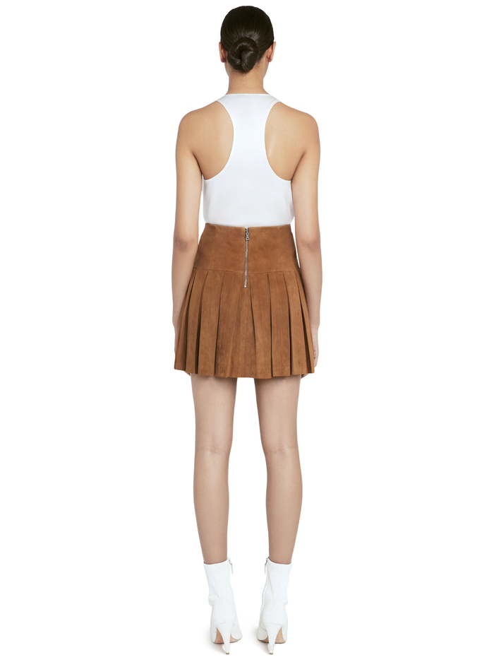 EMILIE PLEATED SUEDE MINI SKIRT - CAMEL image 2 - Alice And Olivia