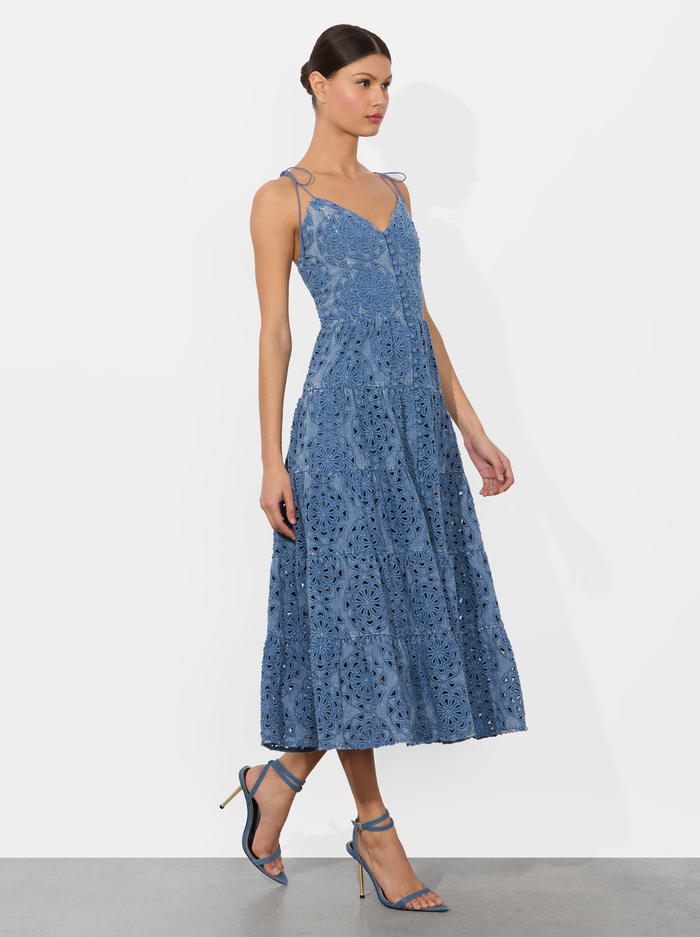 SHANTI TIERED MIDI DRESS - AVERY BLUE image 4 - Alice And Olivia