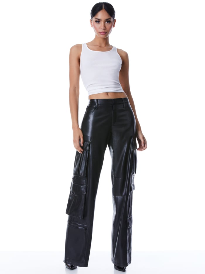 Luis Vegan Leather Cargo Pant In Black | Alice And Olivia